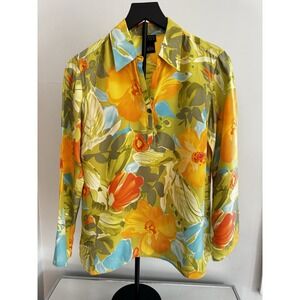 Sigrid Olsen 100% Silk Floral Blouse Sz S Vibrant Retro Resort‎ Artwear Top